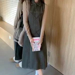 여자 워싱 데님 민소매 카라 롱 원피스 레이어드 (WFG1RPC)