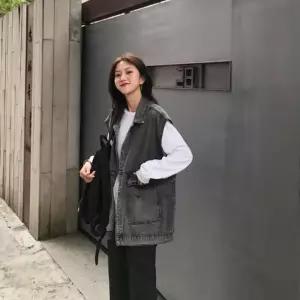 ONM 여성 블랙데님 루즈핏 청조끼 블랙진 청자켓