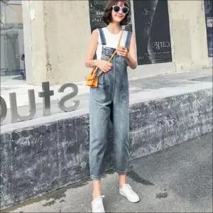 [라일리여성의류] Rly 청멜빵바지 데님 일자핏 점프수트 롤업 청 오버롤