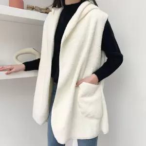 양털 오픈 롱후드조끼