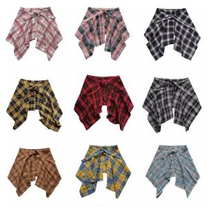 레이어드 랩스커트 체크 셔츠 힙커버 힙합