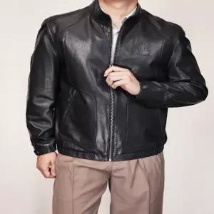 염소가죽 가죽자켓 남성 미니멀 라이더 스탠드칼라 숏핏 캐주얼 봄가을