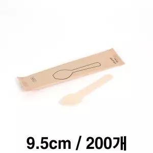 나무스푼 9.5cm 개별 포장 200개 나무스푼 수저 스푼 포크 일회용수저