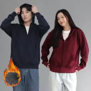 남녀공용 융털 기모 안감 후드집업 점퍼 커플 오버핏티 루즈 모자 가디건 트레이닝복 단체 집업 후드 무지