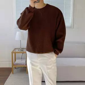 [쿼터]남자기모니트 두꺼운 겨울 골지 기모 오버핏 라운드 니트 맨투맨