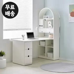 [벤티스가구]레나 H형 책장 책상 세트 초등 중 고등 학생 테이블 수납장 1인용 일인(화이트)