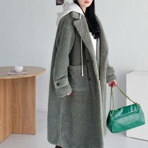 여자 뽀글이 덤블 후드 탈부착 인조양털 롱코트
