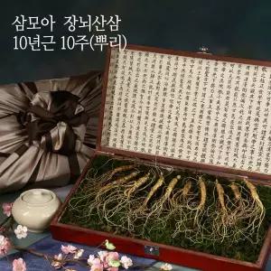[삼모아농장][바로배송] [삼모아] 산양산삼 10년근 10뿌리(프리미엄세트)/고가구목함+실크보자기