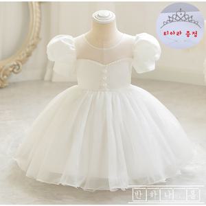 최신상 러블리 여아 퍼프소매 시스루 돌드레스 화동 원피스 연주회 생일 결혼식 콩쿨드레스(티아라)