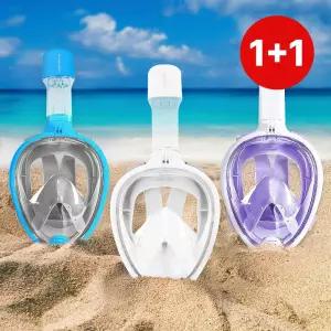 1+1 위베런 스노쿨링 마스크 이지브리더 풀페이스 스노클링 장비 프리다이빙 물안경 세트
