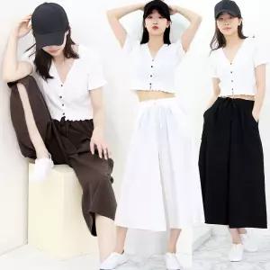 여름 코튼 린넨 치마바지 캐주얼 루즈핏 통바지 와이드팬츠 밴딩팬츠