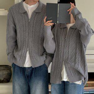 [옷자락]여자 남자 시밀러룩 피셔 꽈배기 투웨이집업 가디건