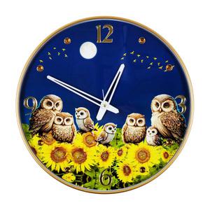 부엉이 가족과 해바라기 그림 대형 저소음 메탈 벽걸이 시계 부자되는 풍수지리 인테리어