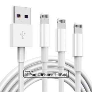 [미국배송] 3팩 APPLE MFI 인증 충전기 케이블 6피트 라이트닝에서 USB 코드 2.4A 고속 충전 IPHONE 13/12/11PRO/11MAX/ X/XS/XR/XS MAX/8/7/6용 휴대폰