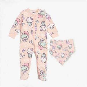 2Pcs 아기 소녀 옷 Sanrio 헬로 키티 미니 마우스 인쇄 Romper + Bibs 봄 신생아 의상