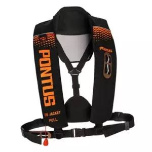 현대폰터스CO2자동팽창식 낚시 구명조끼_블랙오렌지