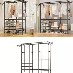 스탠드 옷걸이 튼튼한 선반형 다용도 조립식 옷장 행거 드레스 2단 수납 공간활용 선반장 오픈형 조립형