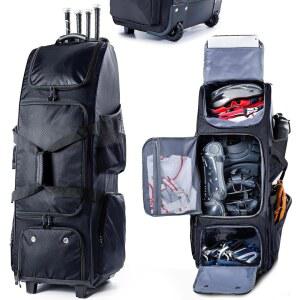 바퀴가 달린 비게가리 롤링 야구 가방, 별도의 신발 수납 공간 및 펜스 후크 - 티볼용 대형 소프트볼 가방 팀 장비 더플백 8-12세 소년, 청소년, 포수 기어백