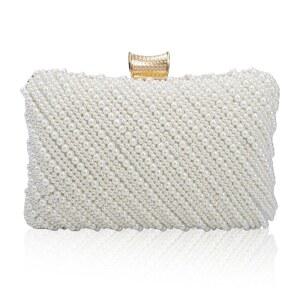 여성 웨딩 이브닝 백 공식 파티 클러치 토트 프롬 숄더백을 위한 화이트 펄 지갑 획득