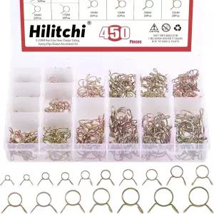 힐리치 450Pcs 17사이즈 연료 라인 호스 튜빙 스프링 클립 클램프 패스너 모음 키트 오토바이 스쿠터 ATV