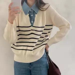 여성 나그랑 스트라이프 오버사이즈 니트