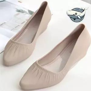 [하프클럽/]여름 방수 미들힐 뾰족코 여성 신발 셔링 패션 데일리 장화 신발