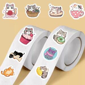500개 귀여운 만화 고양이 롤 스티커 방수 기타 스케이트보드 전화 자전거 카페