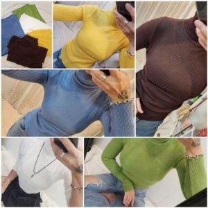 5컬러 여성 터틀넥 골지 쫀쫀 목티 니트 파스