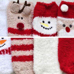 루돌프 수족냉증 중목 겨울 크리스마스 수면양말 세트 기모 4P 산타 눈사람 장목