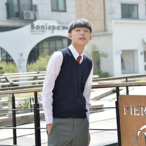 빅사이즈 가디건 니트 학생니트조끼 네이비 조끼