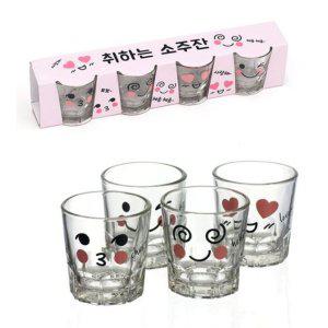 캐릭터 소주잔 샷잔 유리 소주컵 가정 술잔 술컵 4p
