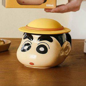 짱구 밀짚모자 뚜껑 머그컵 520ml 1p 머그잔 커피잔