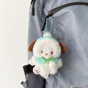산리오 포차코 겨울 털 망토 인형 가방에다는 키링 (정품 귀여운 가방 부드러운 봉제 캐릭터 열쇠고리)