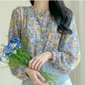 걸스 컴포트 플로럴 셔츠 오픈칼라셔츠 와이셔츠 롱셔츠루즈라인 베이직 춘절기 오텀