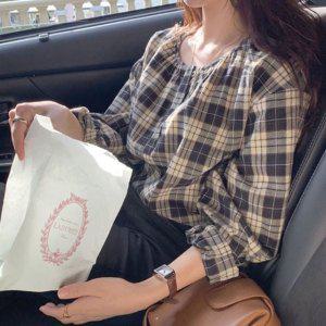 은창)데일리 깅엄 헨리넥 셔츠 스탠다드 와이셔츠 티탑 폴시즌 시즌 탑 롱슬리브 자켓 점퍼후드집업 우먼