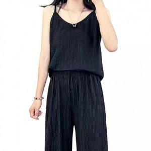 레이디스 플리츠 상하세트 슬리브리스티 주름바지와이드팬츠 여름철 이지 쿨링 나시 탱크탑 CLAU1063