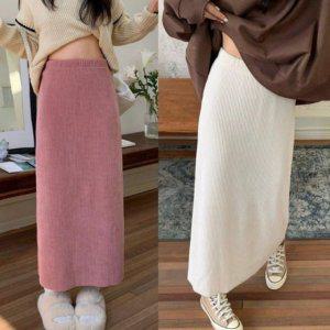 여자 H라인 스판 우수한 뒷트임 니트립 롱사이즈 프리미엄 치마롱스커트 걸 여자하의 청바지 청치마