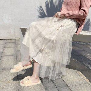 봄치마 망사 캉캉 스위트 베스트쉬폰소재 우먼 매듭 롱스커트