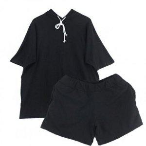 데일리로 입기 고급스러운여성 하프슬리브 후드스웨트 밴드 쇼츠 베스트 세트업 하프티 트레이닝세트 5-부