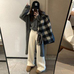 G126806 스트랩 루즈 밍크기모골지니트 통바지 올데이