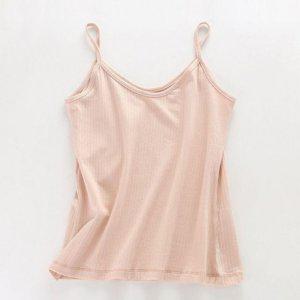 소프트 코튼패브릭 신축성 밴드 슬리브리스 상의 레이디스 언더레이어캐주얼셔츠 핑크 스타일 썸머 크루넥