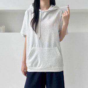 라운드티 유니크 학생 후드 썸머베이직한 반팔후드티 여름철