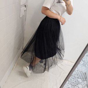 우먼 망사 다크블랙 롱스커트샤스커트 롱치마 스탠다드