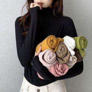 이지 미니멀 긴소매레이어링 목폴라티셔츠