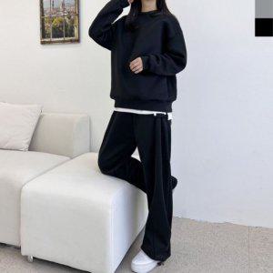 GBB 우먼 시그니처 윈터 웜라이닝 스웻셔츠 크루넥티사이드 스냅 보아 루즈 트라우저 세트(양털안감)