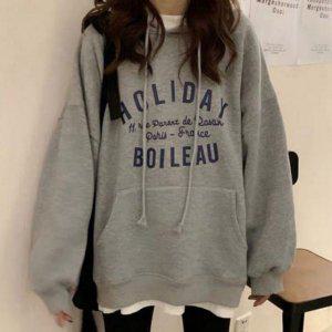 20대 30 사랑스러운걸 패션 텍스트 오버 이지 후드탑 크루넥티 스웻셔츠 프릴레이스 슬리브리스 형광 세미