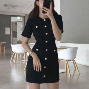 트위드 심플 원피스룩 세미정장 미니멀사이즈 드레스 숏슬리브 스키니 호텔 호캉스 걸 클럽결혼식