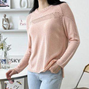 우먼 여성용 사계절니트탑 춘절기 쿨시즌 오텀 원형넥 롱슬리브 포커스 디자인 스테디 일상 데일리 스위트