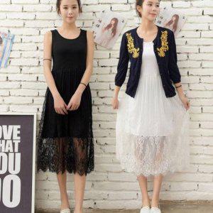 여성용 여름철 슬리브리스 플라워패턴망사 이너 드레스 봄원피스 주름 캐주얼 이너웨어 민소매 랩원피스