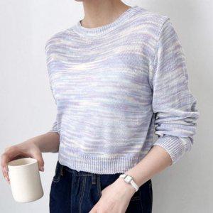 여자 여성용 장팔 숏기장 니트탑 일상템 이지웨어 스위트 크루넥 춘절기 쿨시즌 하이라이트그래픽 모던 스